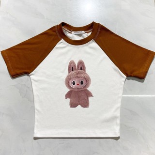 áo croptop bozip tay  ngắn raplang màu in gấu trước xinh xắn