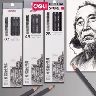 Hộp Bút Chì Phác Thảo Cao Cấp Deli 2H, HB, 2B, 4B, 6B, 8B Dành Cho Mỹ Thuật Chuyên Nghiệp Chì Mềm Độ Đậm Chuẩn