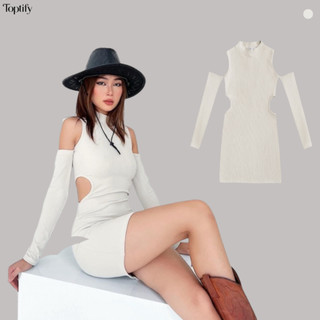  Đầm body dài tay TOPTIFY kiểu cổ lọ tay rời khoét eo form ôm New Mood Dress DT11 