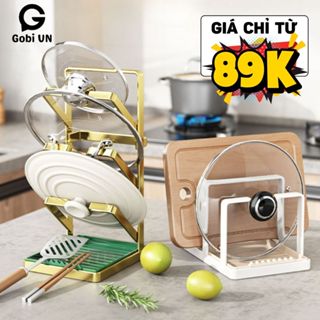 Kệ Để Nắp Nồi Khung Thép Chịu Lực Cứng Cáp, Giá Để Vung Xoong Nồi Kèm Khay Hứng Nước Tiện Lợi Gobi