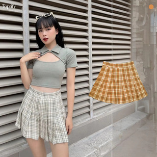 Chân váy nữ kẻ caro Tennis Skirts TOPTIFY xếp ly có lót quần VV02