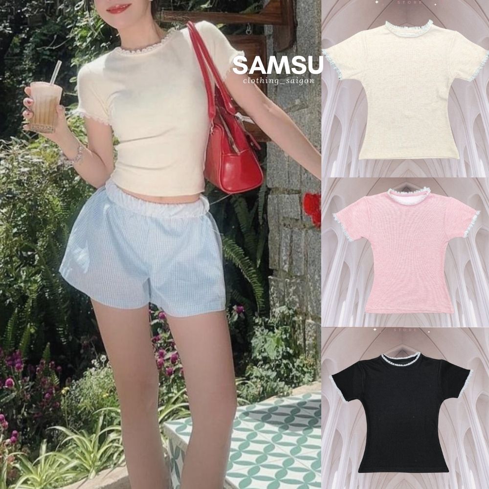 Áo Thun Nữ Phối Viền Ren Form Ôm Body Basic Dễ Thương Samsu.clothing_saigon