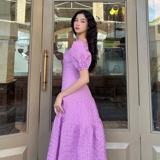 MAYBI Đầm Babydoll Dáng Dài Tay Ngắn, Thiết Kế Xếp Tầng Nữ Tính, Vải Xốp Nhẹ Nhàng