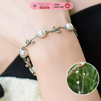 Lắc Tay Bạc 925 Đính Ngọc Trai 8Ly Hình Lá Kiểu Dáng Tinh Tế, Thời Trang - Ngọc Trai Trường Thịnh