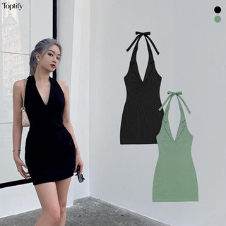 Đầm body thun yếm cổ vest TOPTIFY kiểu yếm hở lưng Weekend Away Dress DT05