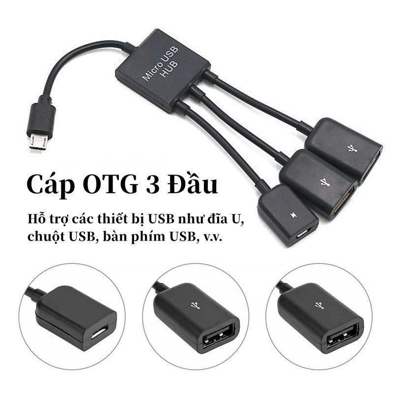 Cáp OTG 3 đầu cho android - Cáp Usb cho android-OTG cable 3 trong 1 Dây cáp chuyển đổi Micro/Type-C.