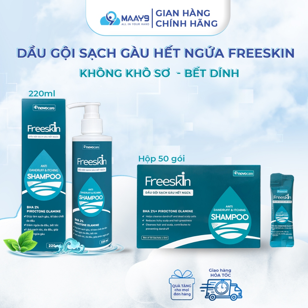 Dầu gội sạch gàu hết ngứa Novocare Freeskin không bết tóc do bị gàu, ngứa, nấm, viêm da tiết bã