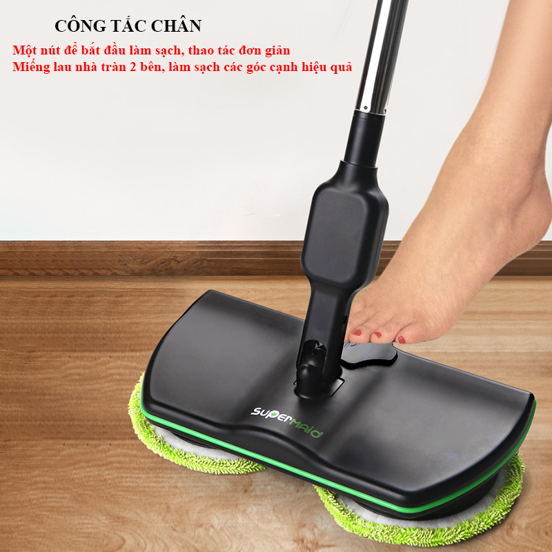 Máy Lau Sàn Thông Minh 2 Đầu Xoay 360 Độ, Cây Lau Nhà Không Dây Dung Lượng Pin Lớn, Sử Dụng Dễ Dàng Tiết Kiệm Sức Lực