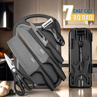 Bộ Dao Nhật Kéo 7 Món Inox Khuẩn Sắc Kèm Khay Dao Nhà Bếp Sắc Sử Dụng Đa Năng