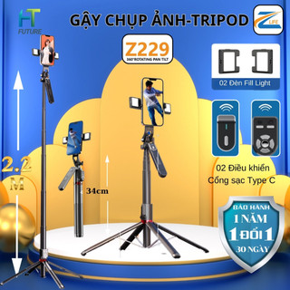 Gậy Chụp Ảnh 4 Chân Cao Cấp ZLIFE Z229, Kéo Dai 2,2 Mét Có 02 Đèn Led 02 Điều Khiển Từ Xa Bluetooth