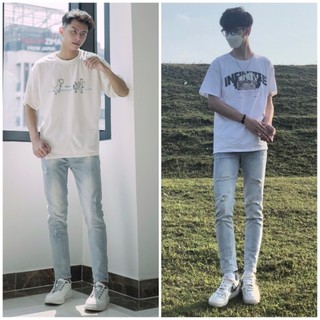 Quần jean nam bó ống ôm màu xanh rách gối gấu phom skinny slimfit co giãn dãn tốt 361 5679 001 Pon.mens