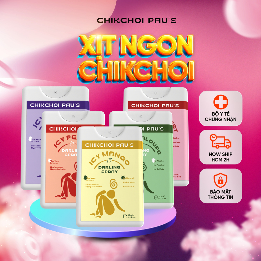 Xịt thơm CHIKCHOI PAU'S combo 3 vị ngon mùi hương hoa quả the mát 20ml