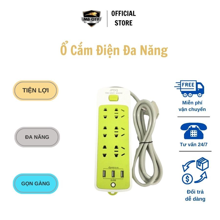 Ổ Cắm Điện Đa Năng Có 3 Cổng Sạc USB
