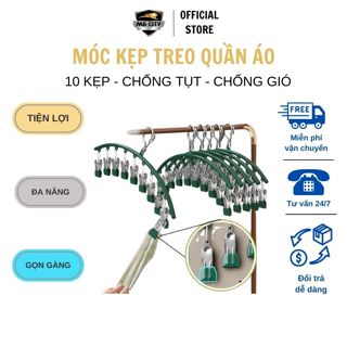 Móc Kẹp Treo Quần Áo Chống Trượt Chống Gió - Móc Phơi Đồ Lót Tất Vớ Có 10 Kẹp Bằng Thép Chắc Chắn hàng đẹp