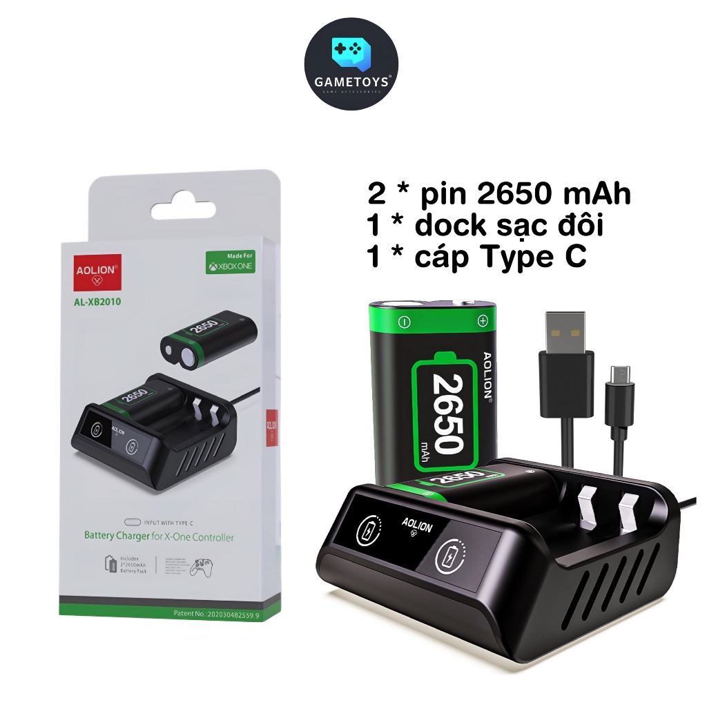 Bộ pin dung lượng cao 2650mAh và Dock (AOLION) cho tay XB Series S-X/XB One S-X/XB One/XB One Elite