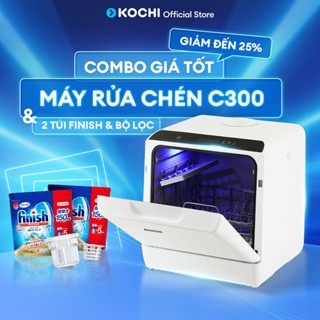 (Combo C300) Máy rửa chén bát để bàn KOCHI C300 & 2 túi 150 Viên rửa Finish 3 trong 1 & 1 bộ lọc chính hãng