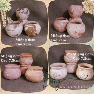 Combo 4c chậu trồng cây, chậu trồng sen đá, chậu đất nung, chậu loang màu size nhỏ Bông Garden House