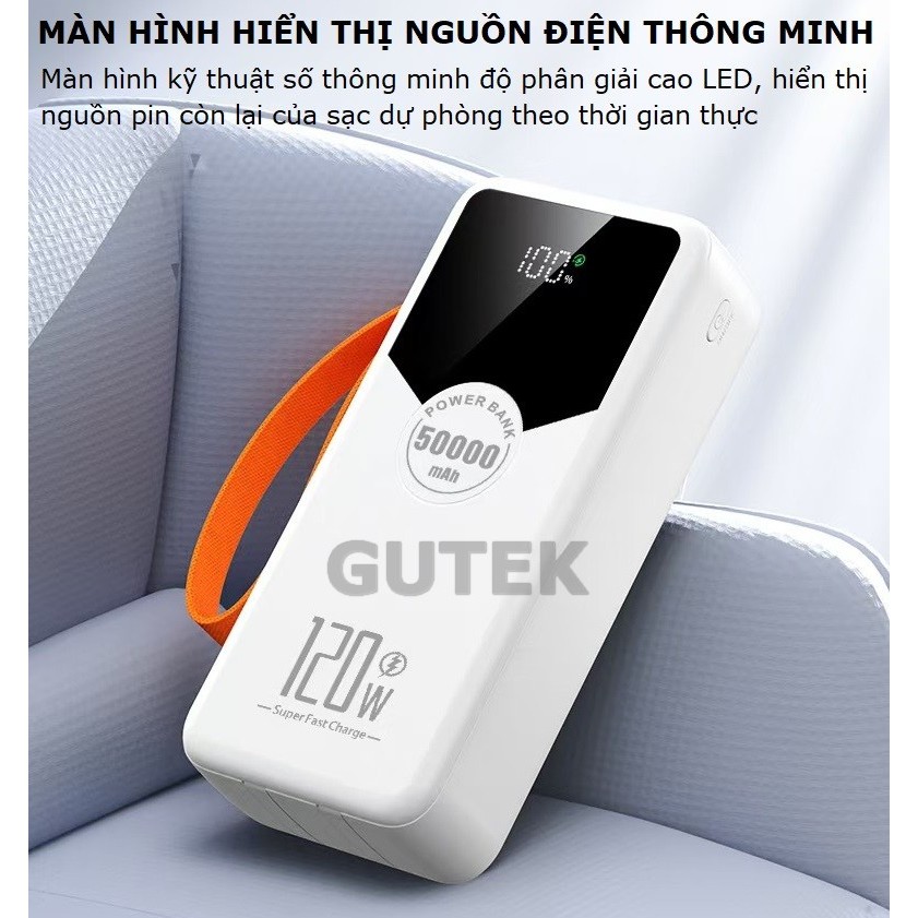 Sạc dự phòng 50000mAh sạc nhanh 22,5w dung lượng pin lớn có dây cắm nhiều điện thoại - Gutek GT230 | BigBuy360 - bigbuy360.vn