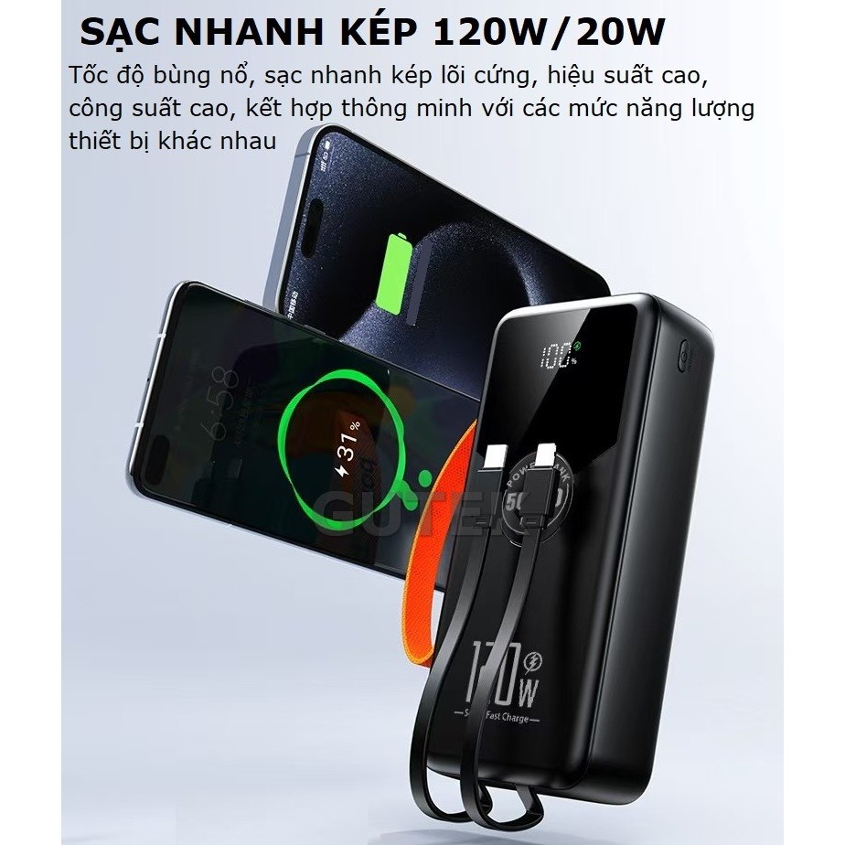 Sạc dự phòng 50000mAh sạc nhanh 22,5w dung lượng pin lớn có dây cắm nhiều điện thoại - Gutek GT230 | BigBuy360 - bigbuy360.vn