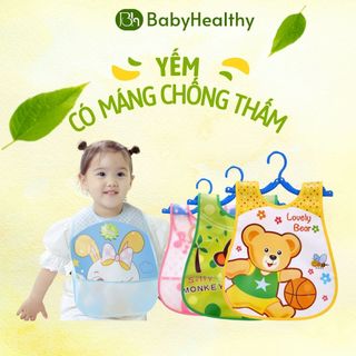 Yếm ăn dặm chống thấm có máng cho bé