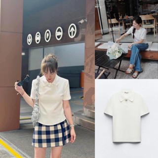 Áo polo trắng cúc hoa Zara xuất A316