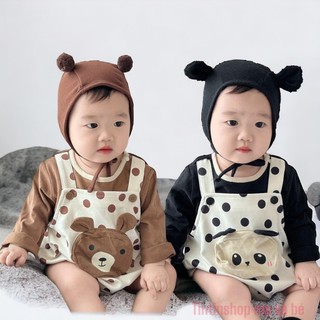 Bộ quần áo yếm cho bé trai bé gái chất thun tăm sét yếm gấu chấm bi slt131
