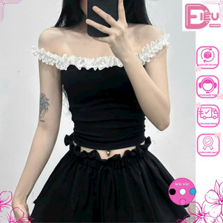 Áo croptop kiểu trễ vai viền Ren ôm body nữ tính Điệu Fashion, Áo kiểu nữ trễ vai chất borip sexy quyến rũ -TV2