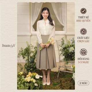 Beautebyv - chân váy nữ xếp ly bản to massimo