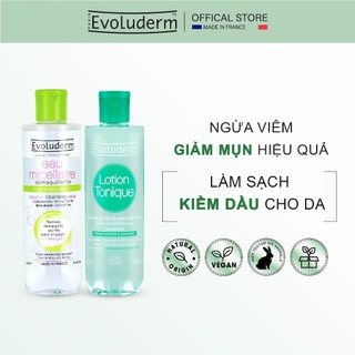 Combo chăm da hỗn hợp dầu mụn với nước hoa hồng và nước tẩy trang Evoluderm 250ml