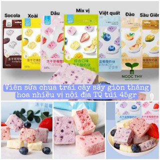 Viên sữa chua sấy giòn vị trái cây hoa quả đủ vị Yumi nội địa Trung Quốc gói 45gr
