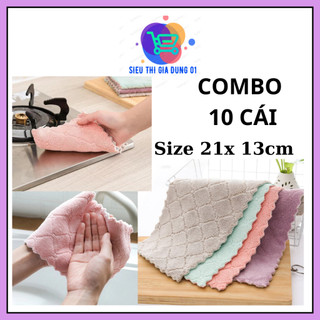 Set 10 Khăn Lau 2 Mặt Đa Năng Siêu Thấm Hút Siêu Tiện Lợi 21X13CM
