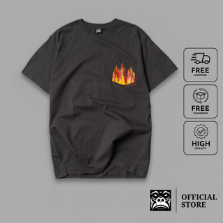 Áo thun nam gori - họa tiết flame pocket - form regular - màu xám chì
