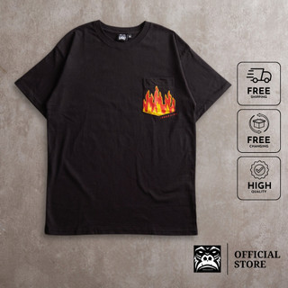 Áo thun nam gori - họa tiết flame pocket - form regular - màu đen