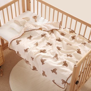 Chăn xô muslin hạt đậu và gối xô muslin organic chống bẹp đầu viền ren phong cách Hàn Quốc dễ thương cho bé