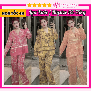 Bộ đồ ngủ bigsize 55-75kg, đồ bộ nữ pijama dài tay lụa xước bigsize, đồ ngủ lụa mặc nhà thiết kế rừng sang chảnh