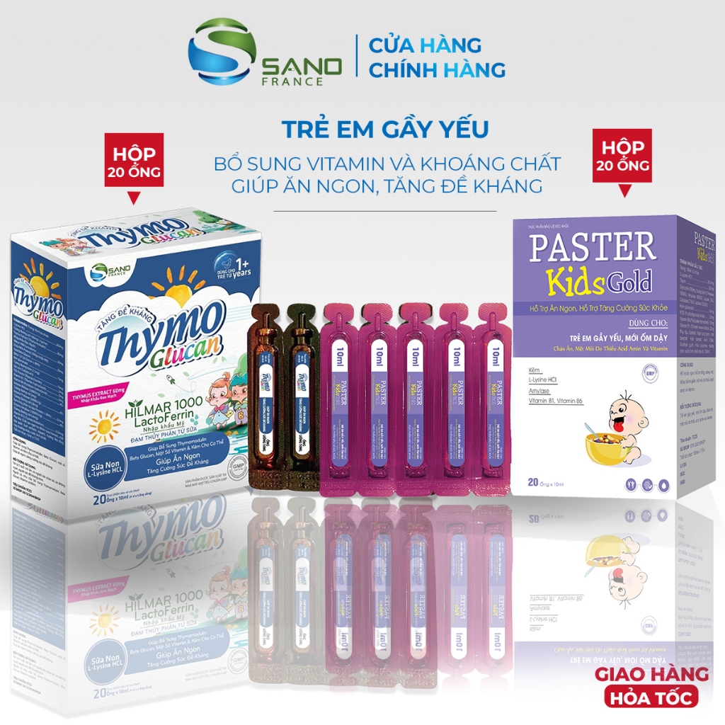 Siro ăn ngon, tăng đề kháng Paster Kids Gold Sanofia Hộp 20 ống và ThymoGlucan bổ sung Thymodulin gi