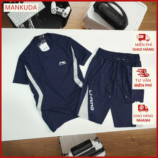 Đồ bộ nam thể thao chất thông hơi Li-ning, bộ quần áo nam mùa hè thun lạnh mát mẻ, phong cách trẻ trung mẫu mới MANKUDA