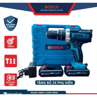 Máy Khoan Pin Boshun 10mm 3 Chức Năng Bắt Vít Khoan Gỗ Khoan Tường tặng bộ phụ kiện 24 chi tiết