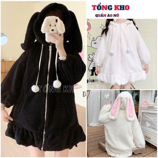 Váy Ngủ Bông Thỏ Baby Dễ Thương Xinh Xỉu, Áo Khoác Chất Lông Mềm Mại Mũ 2 Lớp Cực Ấm - TONGKHO