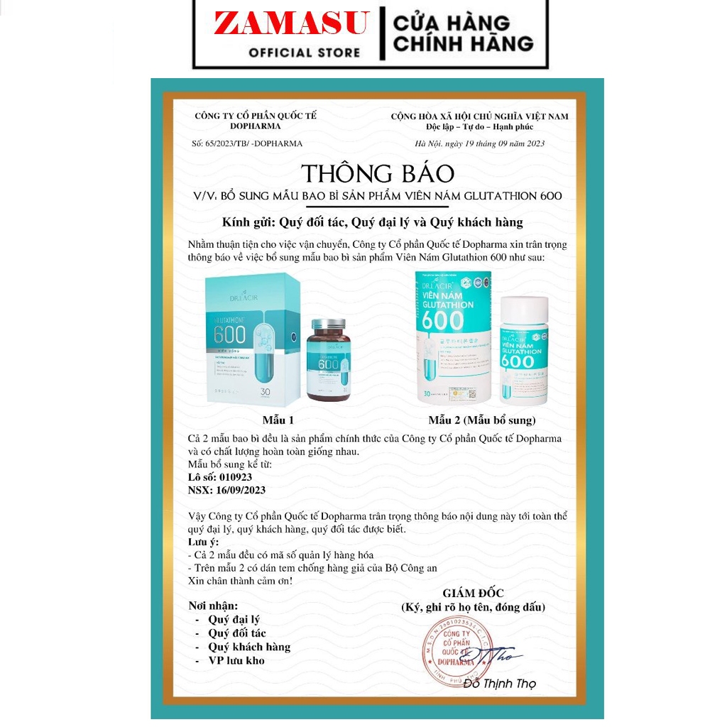 Viên uống trắng da Glutathione 600 Dr Lacir viên uống trắng da chính hãng mờ nám tàn nhang.