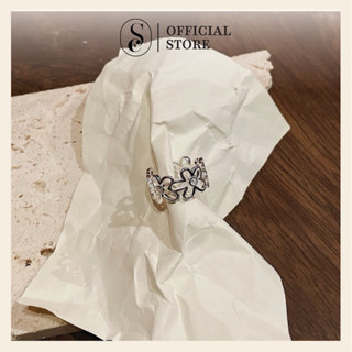 Nhẫn bạc S925 SOFF CLUB dành cho nữ, nhẫn hoa bản to đính đá trắng lấp lánh, trẻ trung, nữ tính, bền màu