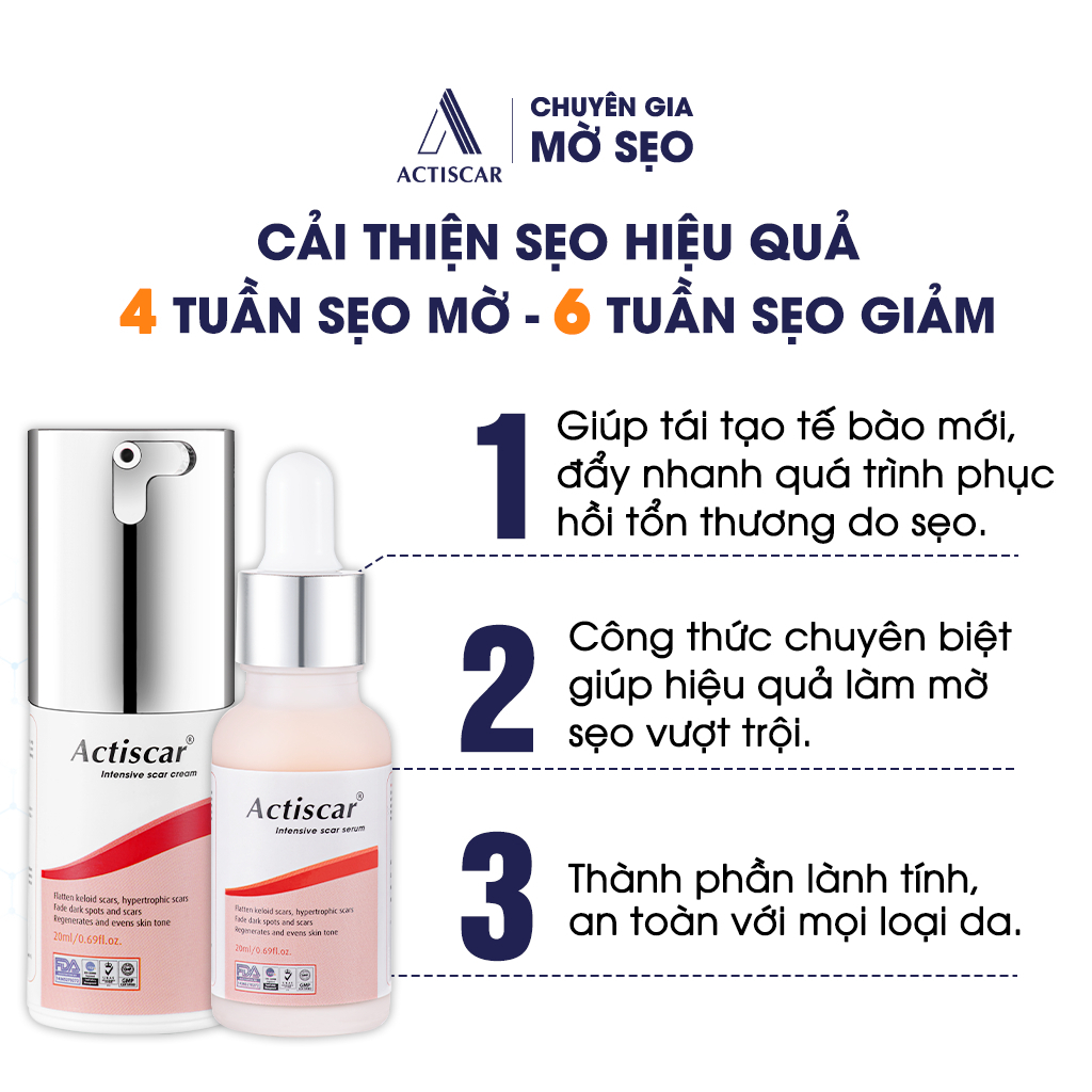 Combo Kem Sẹo Và Serum Sẹo Ngăn Ngừa Sẹo Lồi, Sẹo Phì Đại, Sẹo Thâm Actiscar