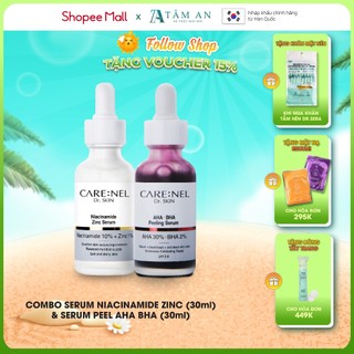Combo tẩy tế bào chết dưỡng trắng serum niacinamide và serum tẩy tế bào chết aha bha carenel