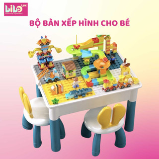 Bộ bàn xếp hình Bibolux, Bộ bàn đa năng 3IN1 vừa làm bàn ăn, bàn học, bàn xếp hình, Bảo hành 12 tháng