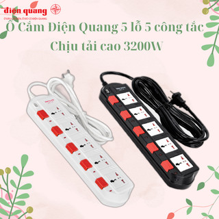 Ổ cắm điện chịu tải cao 3200W 5 lỗ 5 công tắc độc lập Điện Quang ĐQ ESK 750sl dây dài 2m và 5m