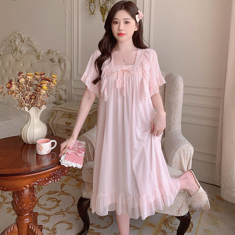 Đầm Ngủ Ngắn Tay Cổ Vuông LICERIA Mã 39 Mặc Ở Nhà Cho Nữ Chất Voan Lưới Phong Cách Cung Điện Có Đệm Ngực. | BigBuy360 - bigbuy360.vn