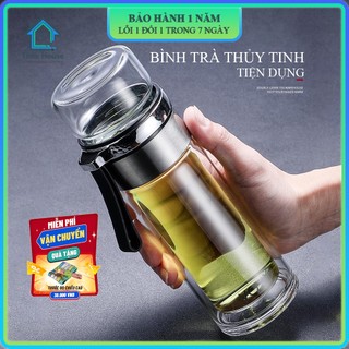 Bình thủy tinh 2 lớp chịu nhiệt dùng pha trà, bình pha trà 2 trong 1