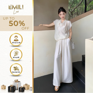 Set áo voan kiểu nữ Emili phối quần ống suông phong cách Hàn Quốc