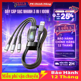 Dây cáp sạc nhanh 3 trong 1 100w sạc đa năng tích hợp các cổng lighnigh - type c - micro usb | cáp đa năng