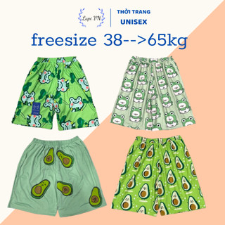 Quần Short Lưng Thun Mặc Nhà Mẫu Quần Xanh Hoạt Hình Unisex -Lapi VN ,FREESIZE đến 65kg, Chất Thun Thoáng Mát